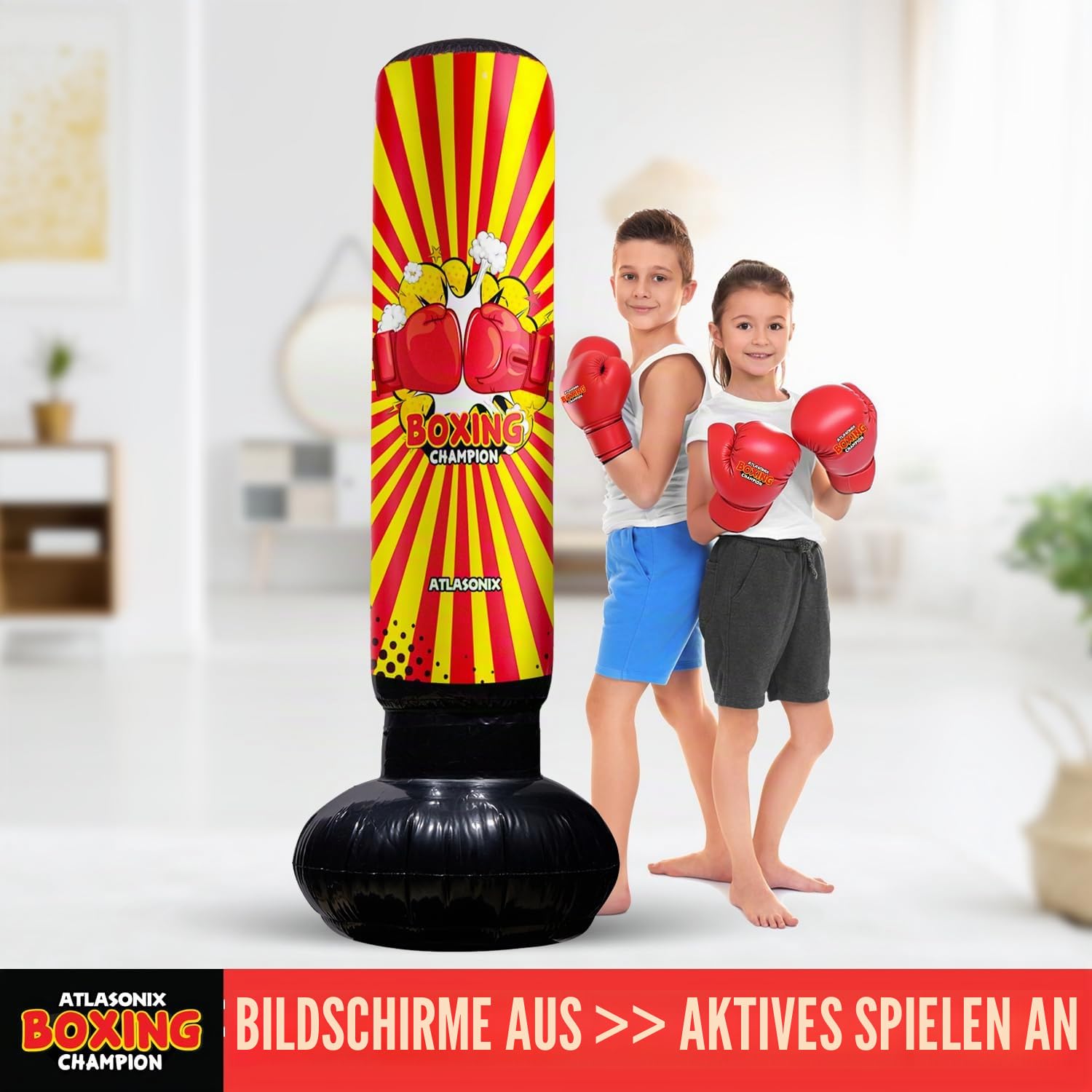 Aufblasbares Boxspielzeug für Jungen Alter 4-8-12, Stehender Kick-Dummy, Karate-Taekwondo-Ausrüstung, lustiges aktives Spiel, Geburtstagsfeier für Kinder, langlebiges Box-Set