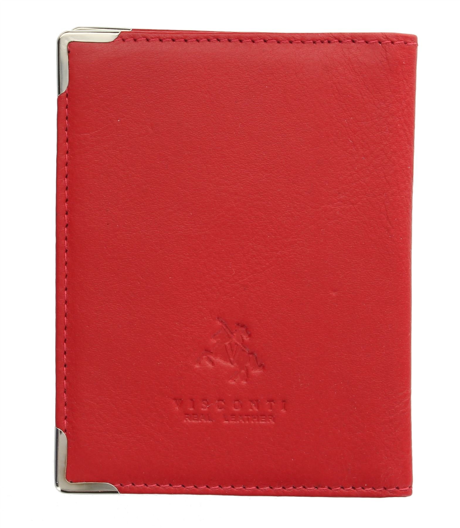 Visconti Portatarjeta de Viaje de Cuero con Protectores de Esquinas de Metal TC5 Rojo