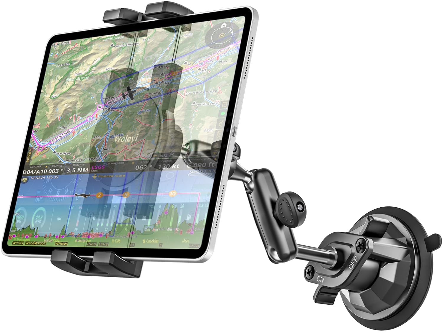 woleyi Heavy Duty Truck Tablet Holder for Car - [Super Suction Cup] Windshield Dashboard Car Tablet Mount with Adjustable Metal Arm for iPad Pro, Air,