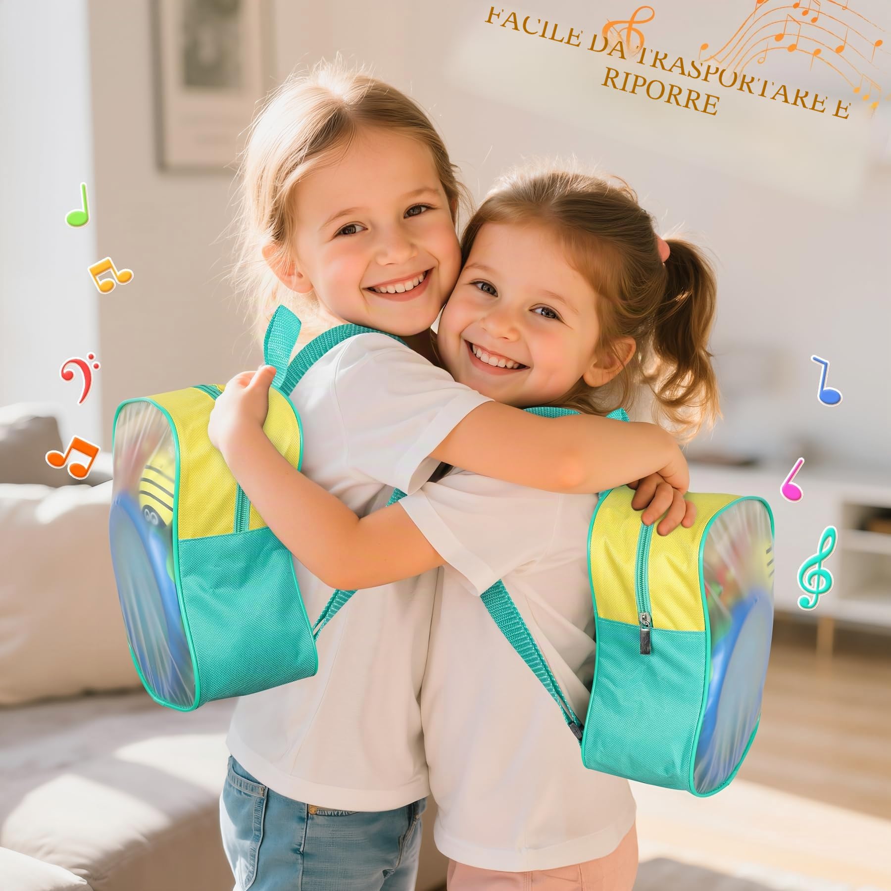 Strumenti Musicali, 24 Pezzi Percussioni con Borsa, Tamburo Perline Oceaniche, Compleanni Musicali, Creativi ed Educativi e Regali di Natale per Bambini 3+