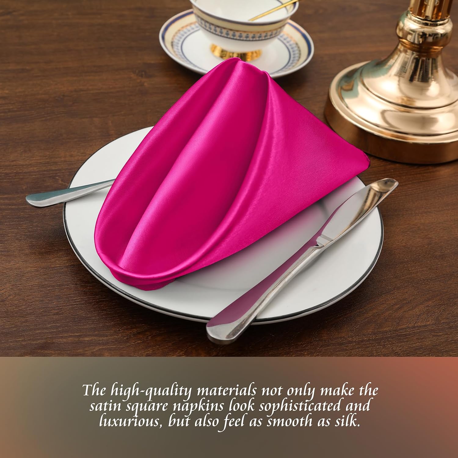 Manyshofu 60 Pieces Hot Pink Satin Napkins - 20x20 Inches Cloth Napkins, Square Satin Fabric Napkin Set - Soft & Reusable Table Napkin for Wedding Dinner Party Lunch