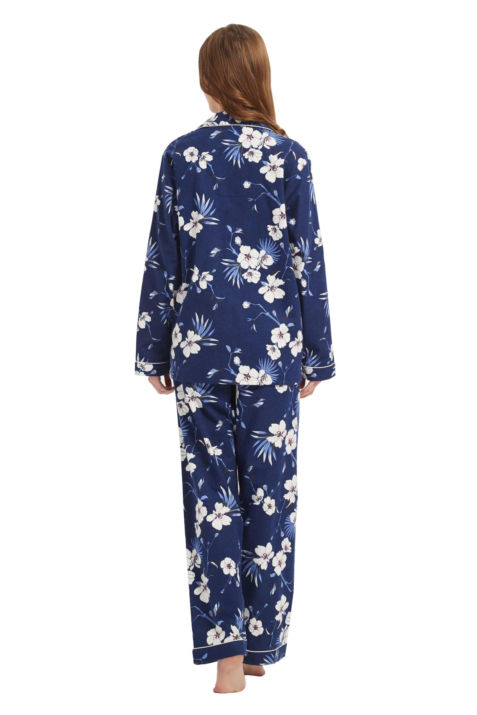 GLOBAL Femme Pyjama Flanelle Manches Long Ensembles de Pyjama Coton Chemises de Nuit Bouton Chaleureux Vêtements de Nuit Confortable