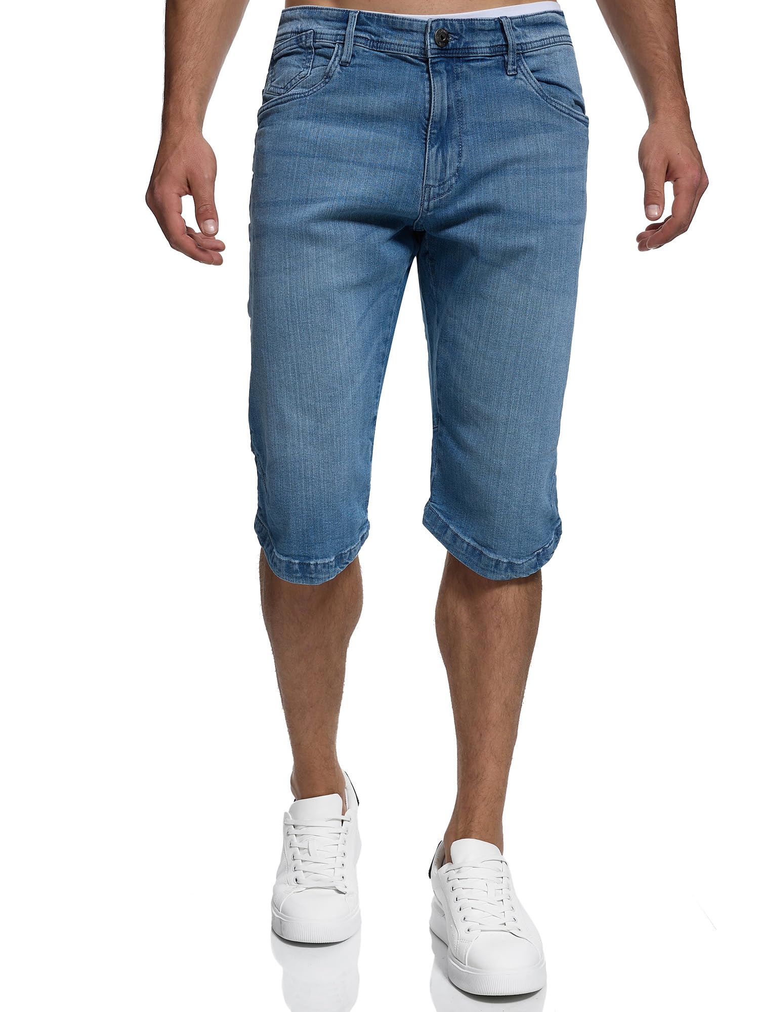 Indicode Herren Jaspar 3/4 Jeans Shorts im Used Look aus 98% Baumwolle