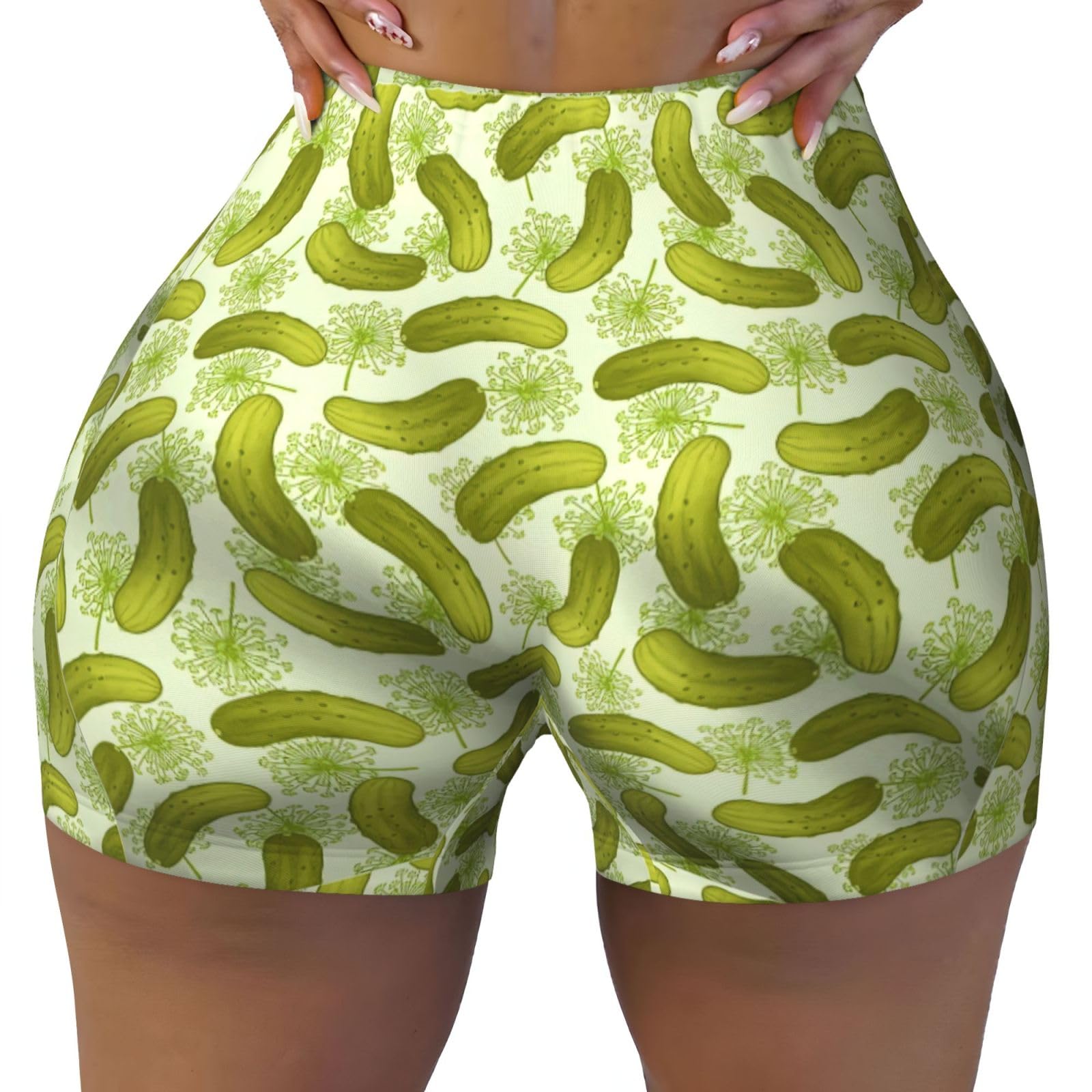 DEXNEL Sushi Dill Pickles Printing 1 Pack Workout Shorts for Women Workout Yoga Running Gym Tennis Shorts S-XXL Stretch Shorts Black
