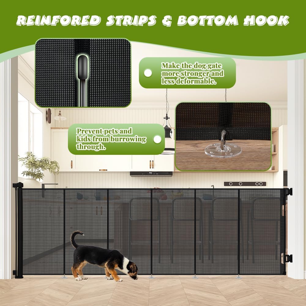 42" Tall Retractable Baby Gates, Extra Wide 118" Retractable Safety Gate with Reinforced Strips, Extra Long Dog Gate for Large Openings & Doorways Mesh Pet Baby Gates Indoor & Outdoor, Black Black 42" Tall x 118" Wide