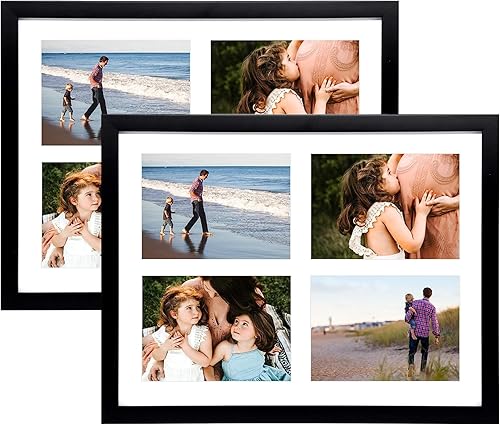 Golden State Art, Marco de madera negra de 12 x 16 pulgadas, marco de fotos con paspartú blanco para mostrar cuatro fotos de 5 x 7 pulgadas, marco