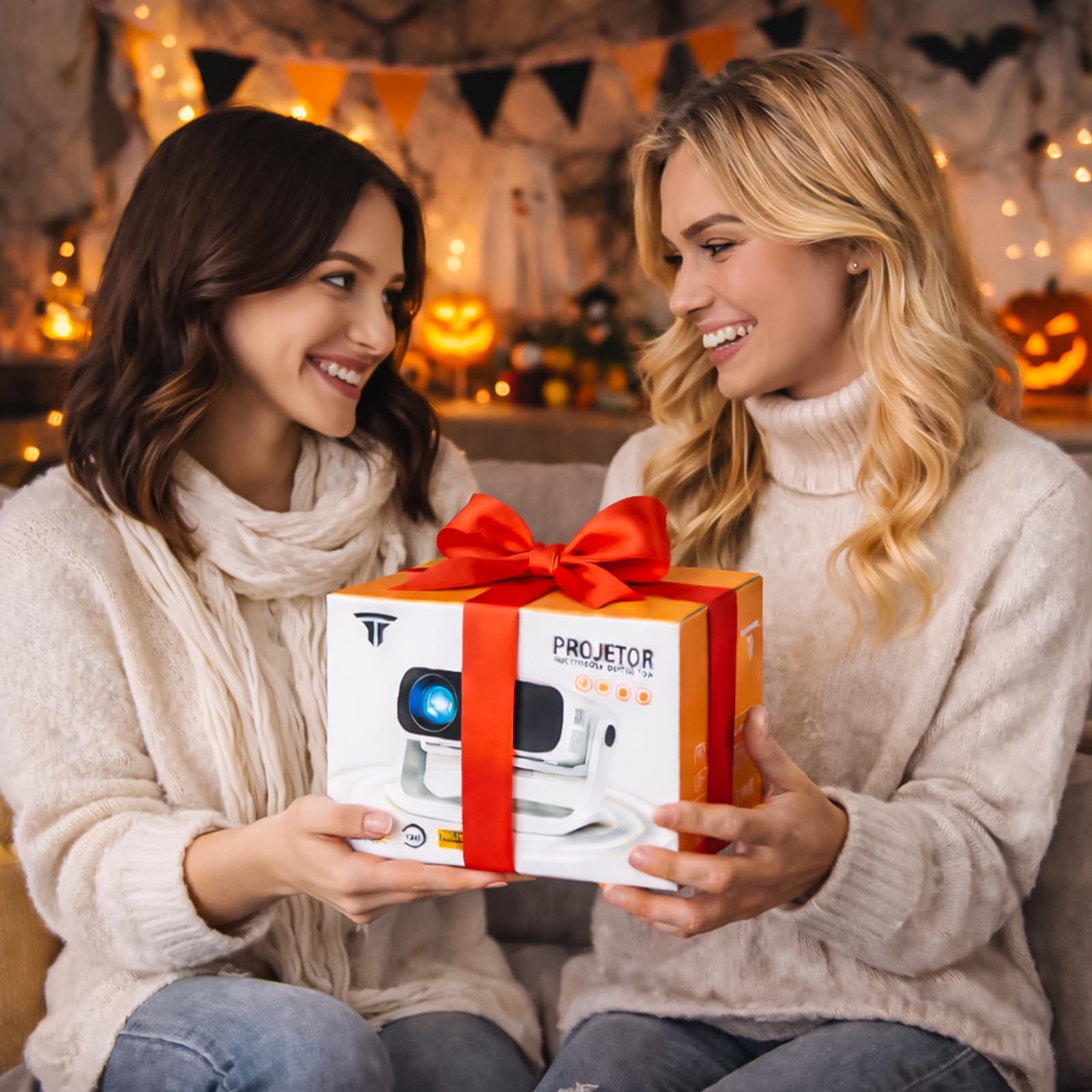 Proiettore smart 2025 con TV Android con WiFi 6 e Bluetooth 5 - Wielio integrato 1000 + app 240 Ansi per camera da letto portatile mini proiettore per film supporto 4K/1080P, chiave e zoom auto