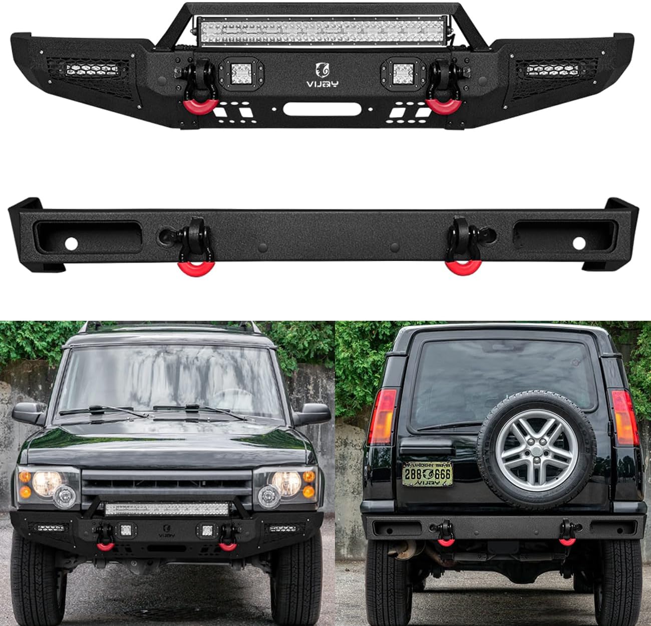 Vijay Front and Rear Bumper Fits 1999-2004 Discovery 2 Ⅱ with Winch Plate and Light