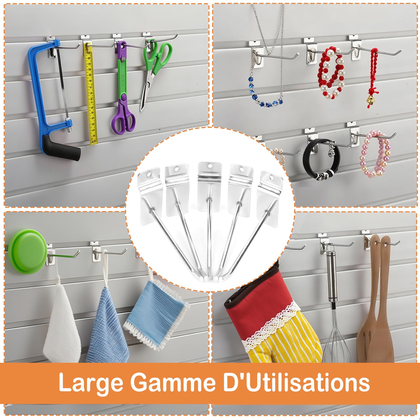 uyoyous Ganci per parete forata, 20 cm, 100 pezzi | Ganci in metallo per pannelli forati, per garage, officina, negozio, scaffale