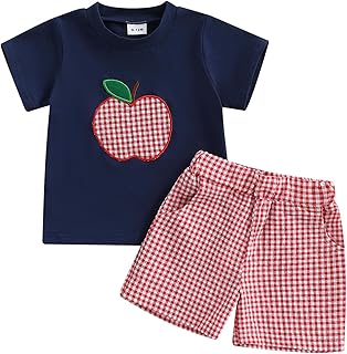 Mobbdow Back to School Toddler Baby Boy Outfit Embroidery T Shirt and Shorts Set First Day of Preschool Kindergarten Clothes