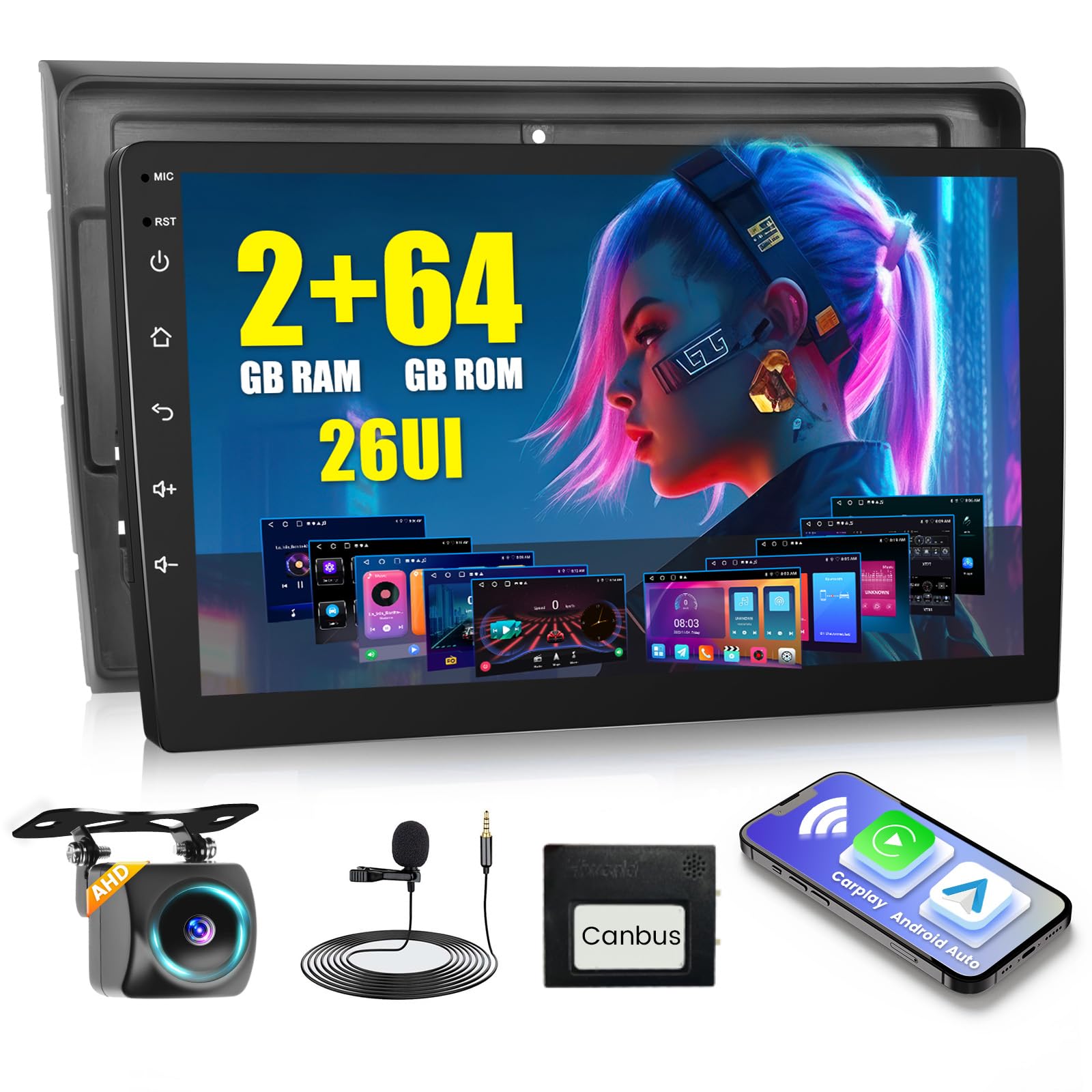 Inefala 2G+64G Android Autoradio per Fiat Bravo 2008-2013, 9" Touchscreen Stereo Auto Bluetooth con Wireless Carplay & Android Auto GPS/WiFi/RDS/FM Mic Retrocamera