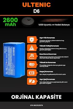 Ultenic D6 Robot Süpürge Uyumlu 2600mAh Yedek Batarya