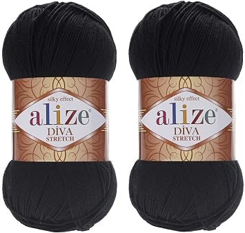 Alize Diva Stretch Yarn Hand Knitting Lot of 2 Skeins 200gr 875yds Elastic Microfiber Acrylic Stretch Bikini Yarn 60