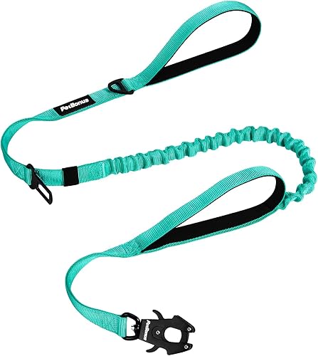 Miniatura 12 de PetBonus Correa táctica resistente para perro, correa elástica de absorción de impactos de 5 pies con 2 asas acolchadas, clip de metal de liberación