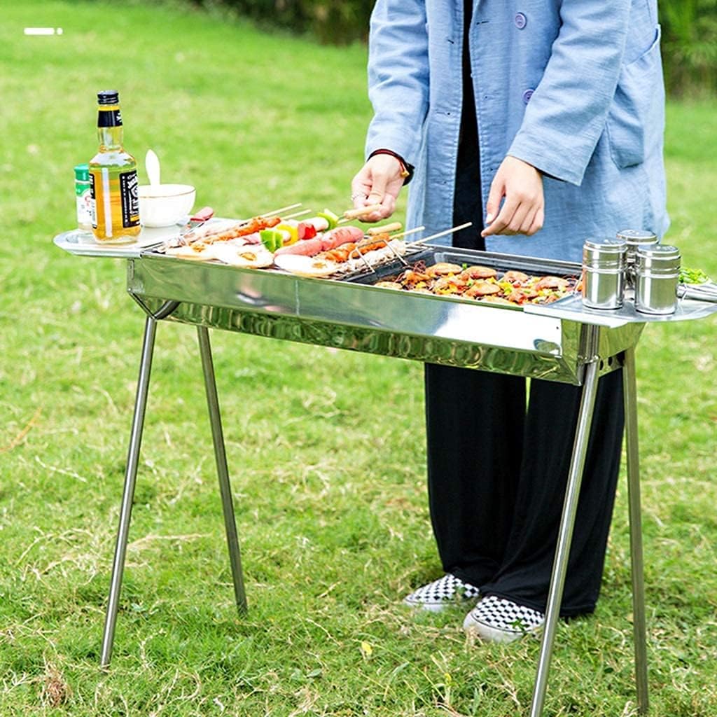 Portable Stainless Steel BBQ Grill Foldable Charcoal Barbecue Tool Set Unique Color 65 x 26 x 64 cm Outdoor Cooking Equipment Perfect for Camping and Picnics
