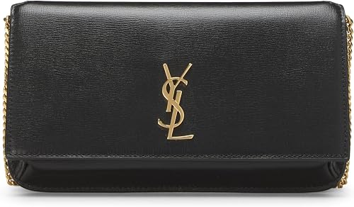 YSL, Pre-loved Black Calfskin Cassandre Phone Holder, Black