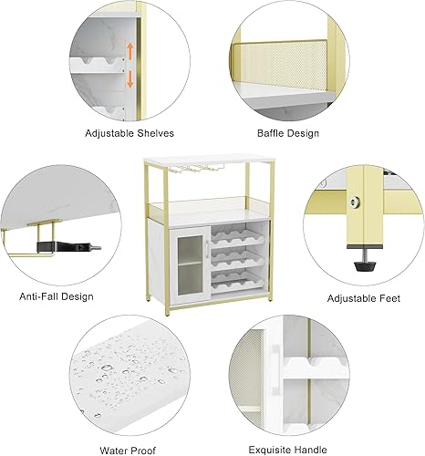Miniatura 7 de Amyove Armario para bar de vinos con estante desmontable para vinos, armario de bar con soporte para vidrio, aparador pequeño y gabinete de buffet