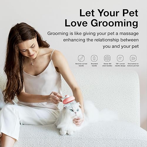 Miniatura 18 de Cepillo autolimpiante para gatos para el desprendimiento y el aseo de mascotas, elimina sin esfuerzo los enredos, la capa interna suelta y las Verde