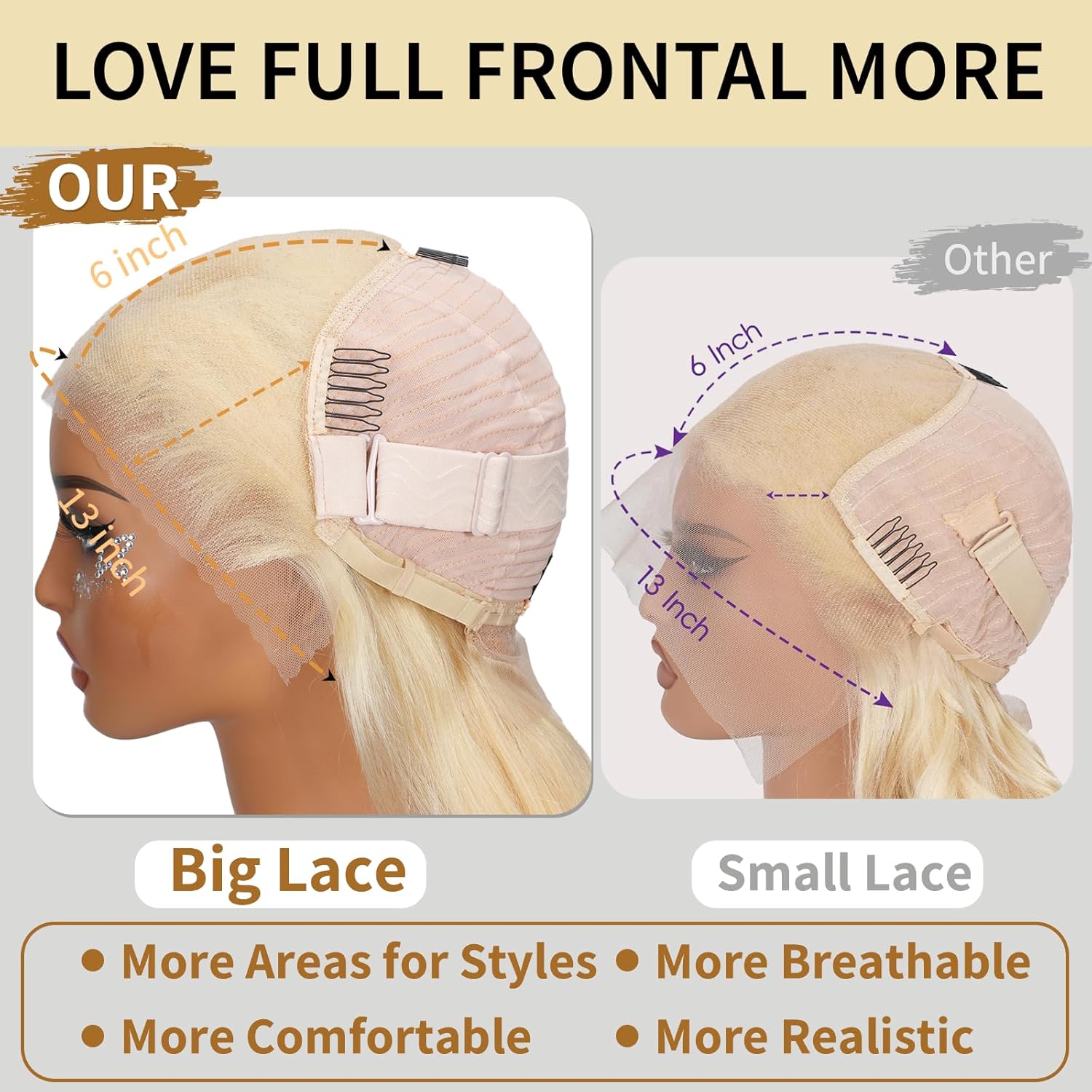 613 13X6 Hd Lace Front Wigs Human Hair 26 Inch Glueless Full Frontal 220% Density Body Wave Blonde Wig Human Hair Triple Lifespan 3X No Tangle No Shedding No Synthetic - Image 4