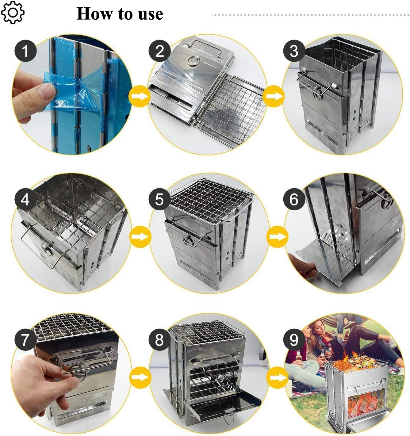 Flodable Wood Buring Camping Stove Height Adjustable Stainless Steel Backpacking Stove for Outdoor Hiking Picnic BBQ Grill Tools