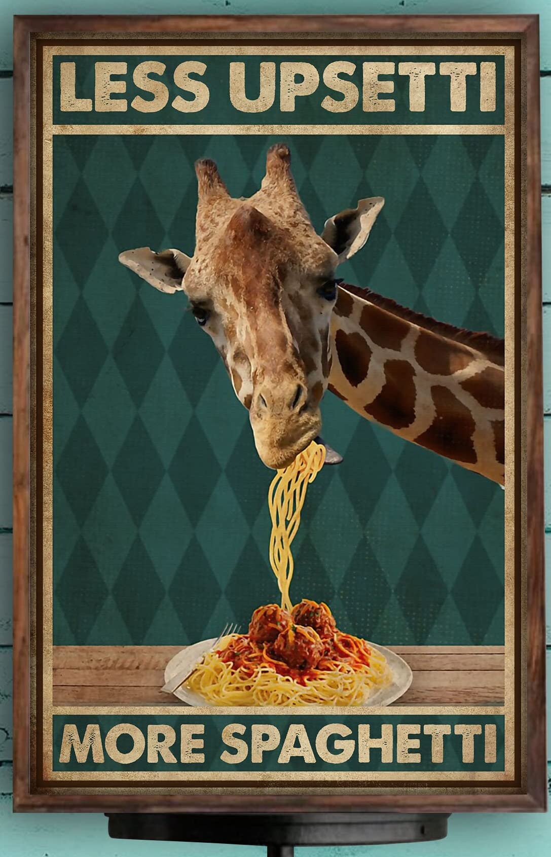 Retro Metal Tin Sign 5.5 X 8 Inches Giraffe Eating Spaghetti Pasta Less Upsetti More Spaghetti Poster Kitchen Home Living Decor Poster Home Decoration Art Poster Novelty Wall Art Decorative Crafts