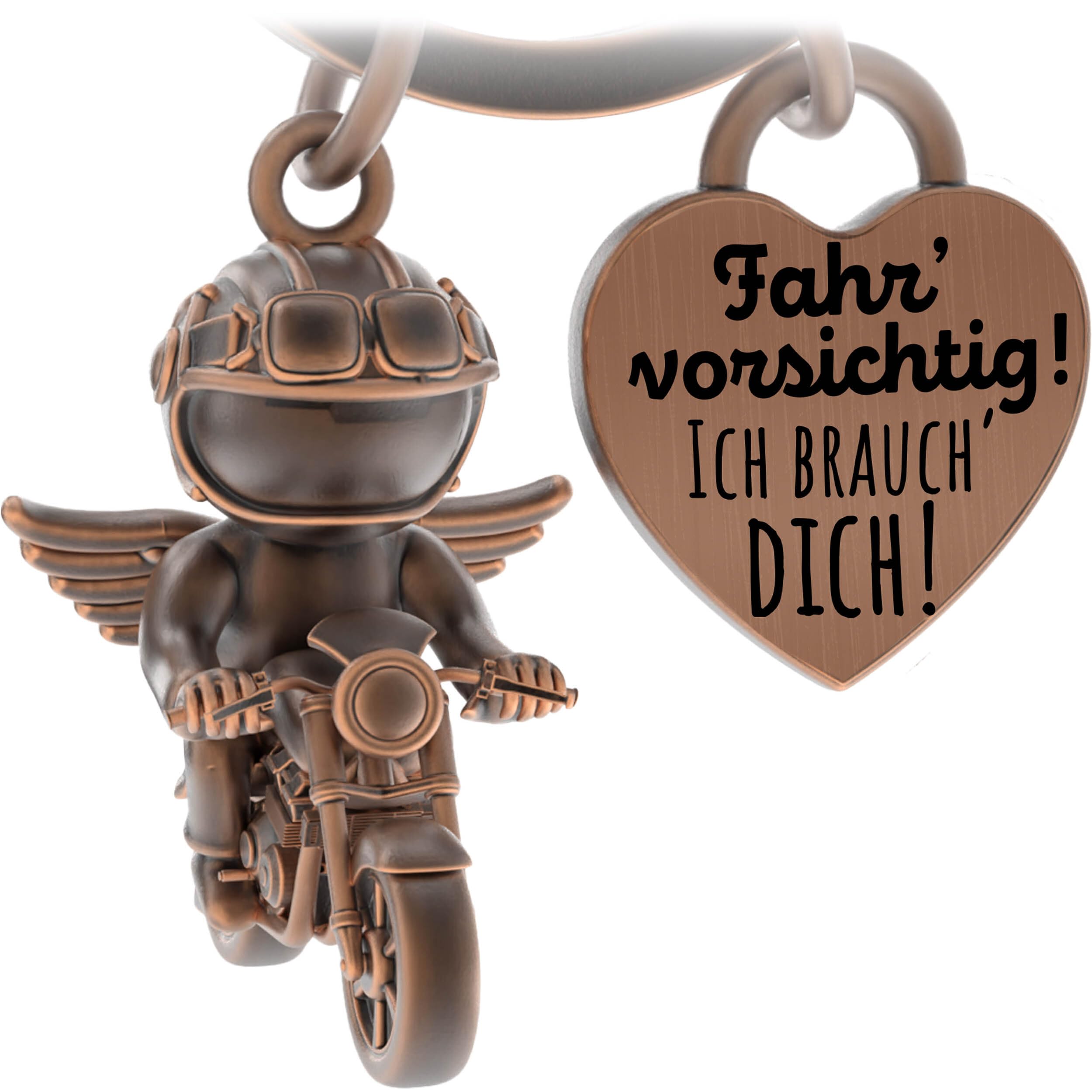 LANOLU Motorcycle Keyring Angel, Biker Ride Careful, Motorcycle Gifts for Men, Gifts for Motorcyclists Made of Metal, Vintage copper
