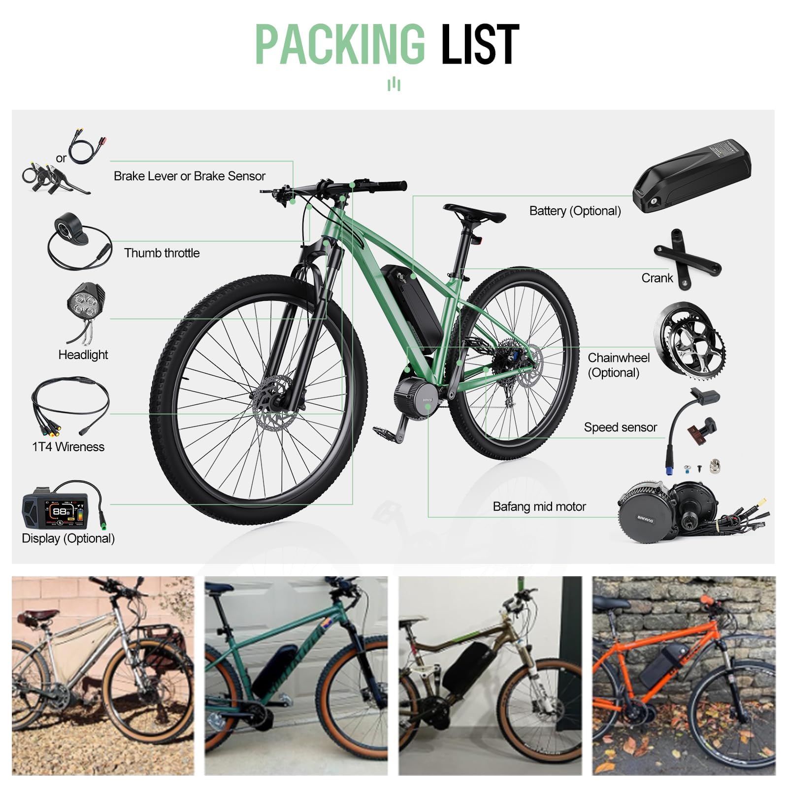 BAFANG 36V 48V BBS01B BBS02B BBS-HD Kit Conversion a Bicicleta Electrica Mid Drive para Bicicleta Eléctrica - Motor Central con Batería Pantalla Opcionales Compatible con MTB Bicicletas de Carretera