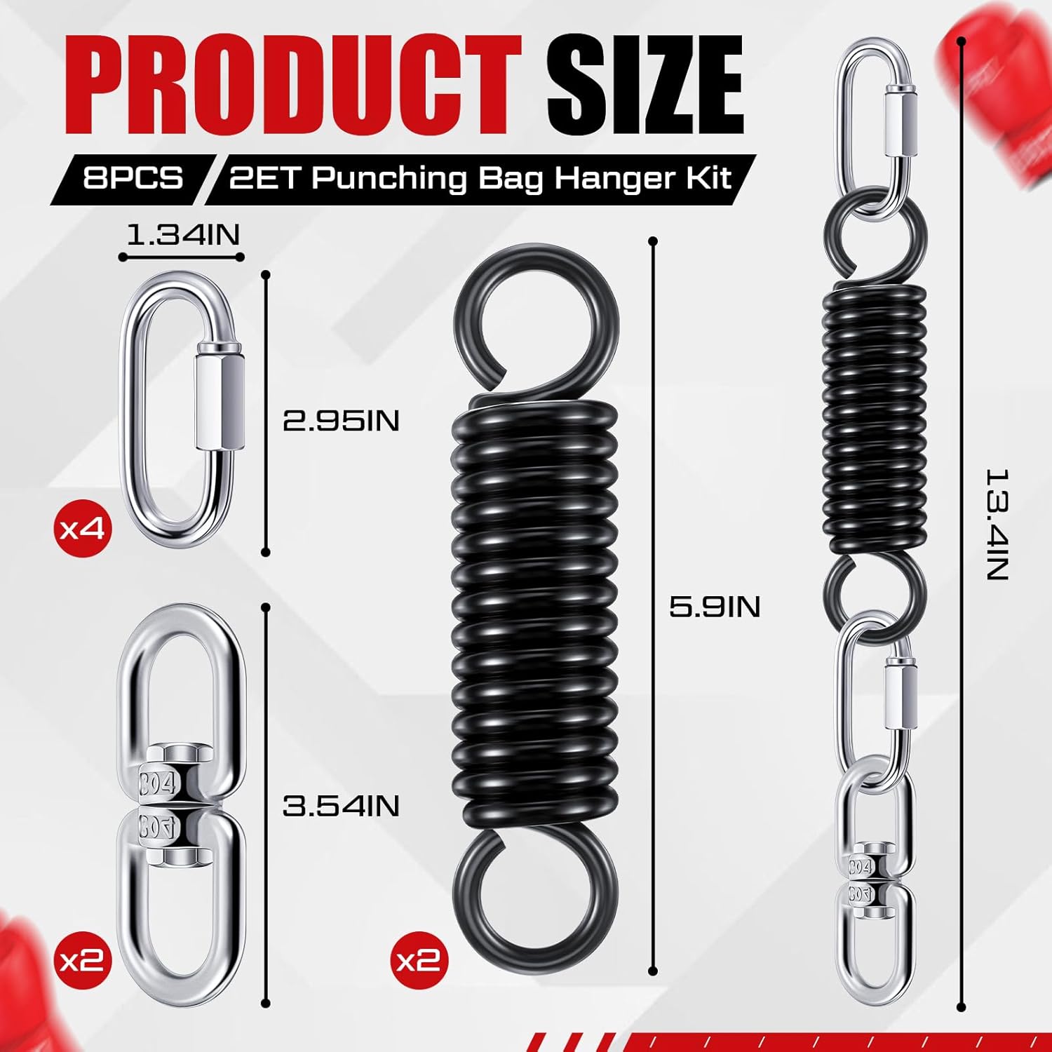Zonon 8 Pcs Punching Bag Hanger Kit Heavy Bag Spring M8 Double Eye Swivel with Snap Hook Stainless Steel Heavy Bag Hanger for Boxing Bag, Gym Swing, Trapeze, Hammock up to 1000lbs