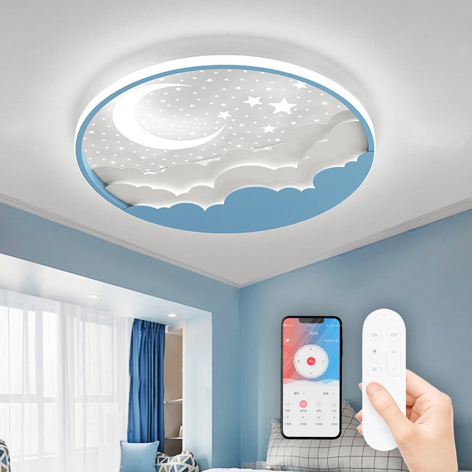 AHXIAOZN Lampada da Soffitto a LED per Bambini, Plafoniera Lampada da Soffitto Luna, Lampadario Cartoon Creativa, per Decorare Le Camerette dei Ragazzi e Delle Ragazze