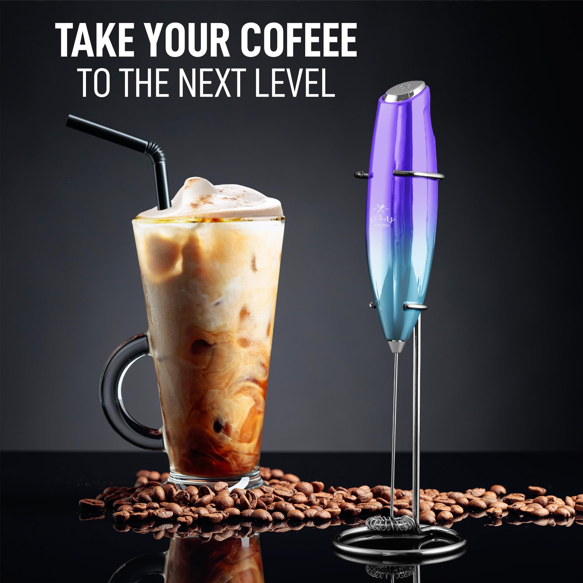 Zulay Executive Series - Montalatte per caffè con finitura radiosa e di lusso, per preparare il latte portatile, montalatte elettrico, portatile, per latte macchiato, con raggi UV, Aurora