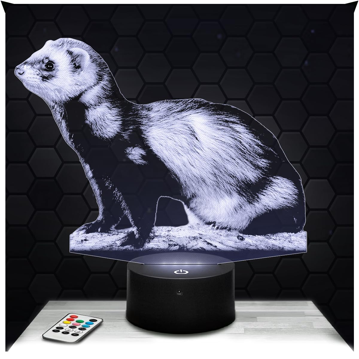Lampephoto.fr - Ferret 3D Lamp Animal Touch Night Light Led, 3D Hologram Effect, Christmas Birthday Gift Idea for Boy or Girl, Room Decoration Object