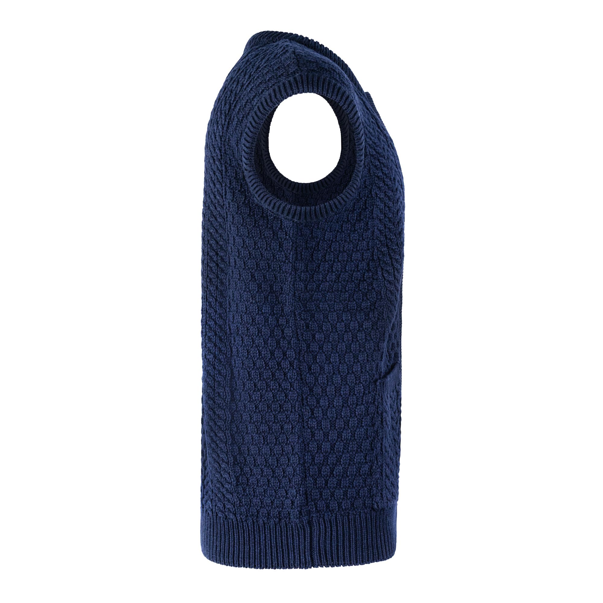 Cardigan leggero da uomo, senza maniche, con cerniera, calda, 100% lana merino, maglia Aran a trecce (blu navy, M)