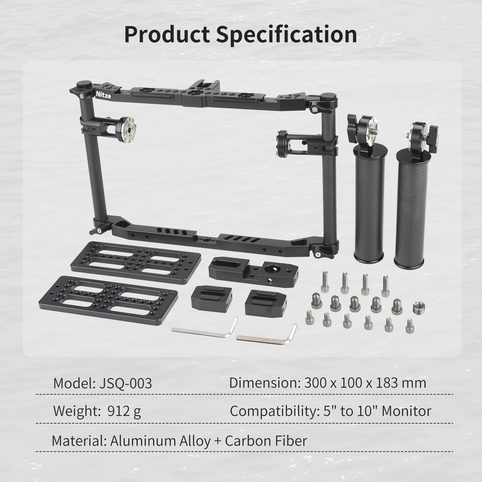 Nitze Gabbia per Monitor Universal Director con due Piastre di Formaggio, Maniglie e Aste in Fibra di Carbonio per Qualsiasi Monitor fino a 10" - JSQ-003