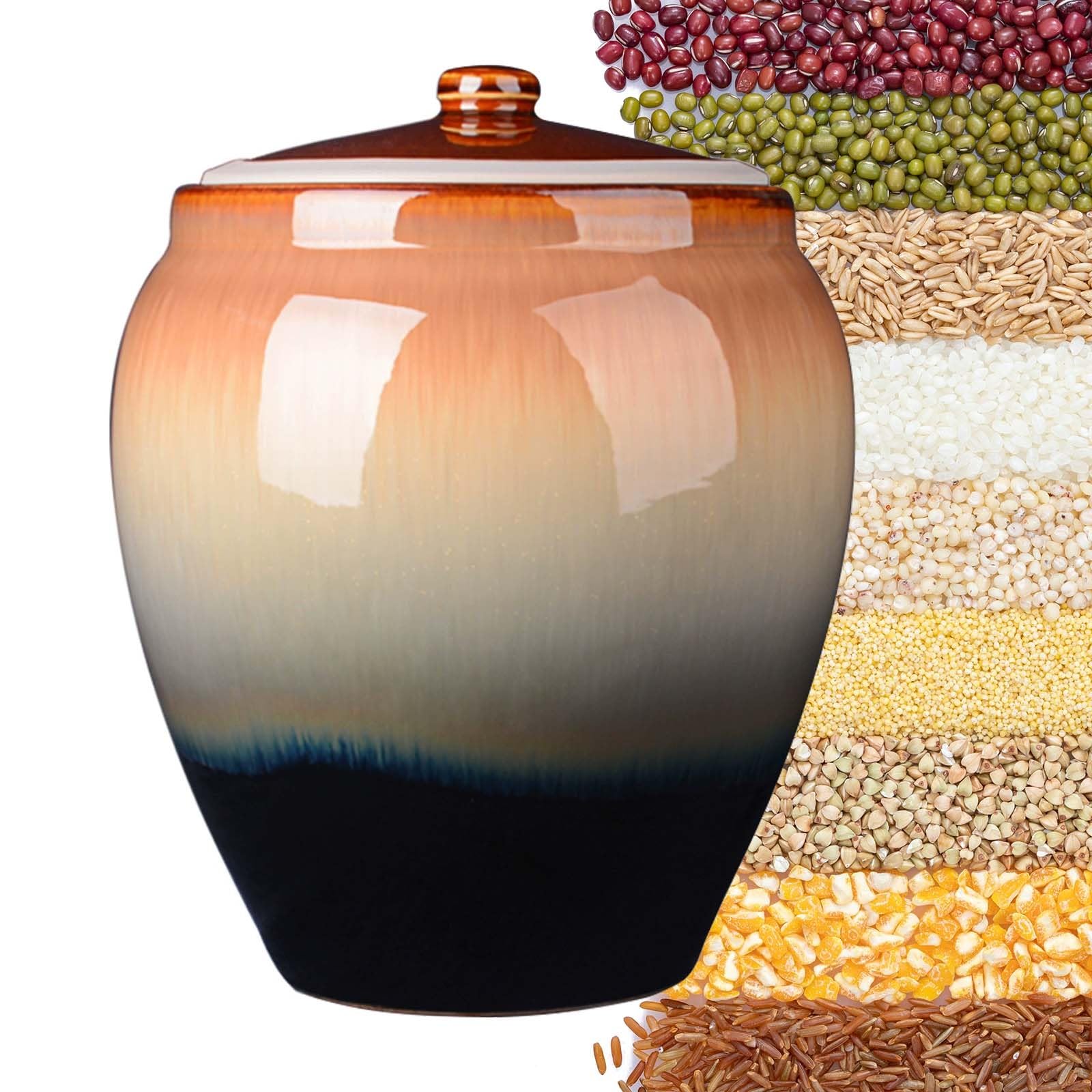 MESCXTY 33lb Grain Dispenser Ceramic Rice Container with Lid Chinese Jar Decorative Airtight Cereal Storage Containers Kitchen & Pantry Organization for Soybeans Corn Flour Oatmeal Pet Food