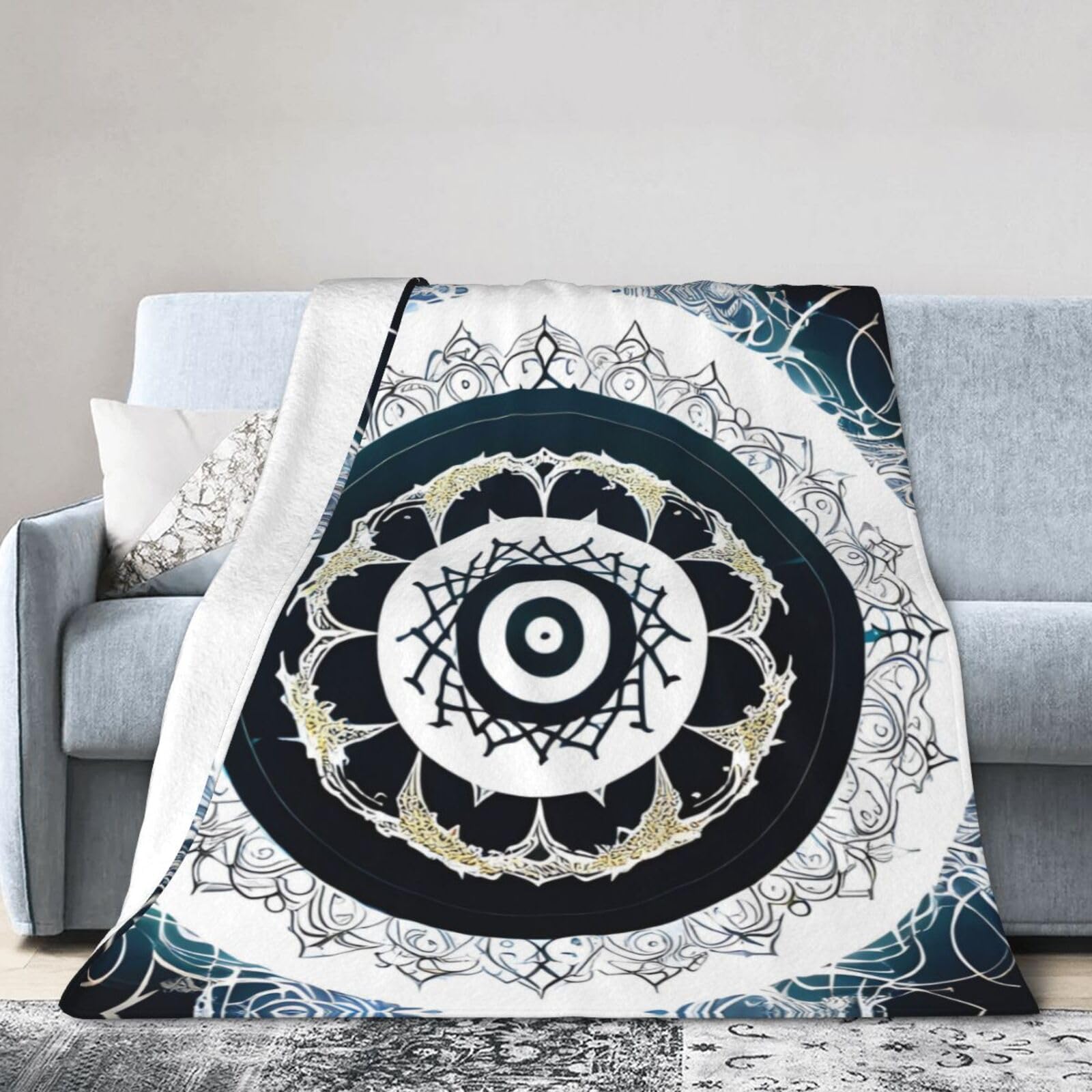 Couverture micro polaire Totem durable plaid doux haute densité noir et blanc