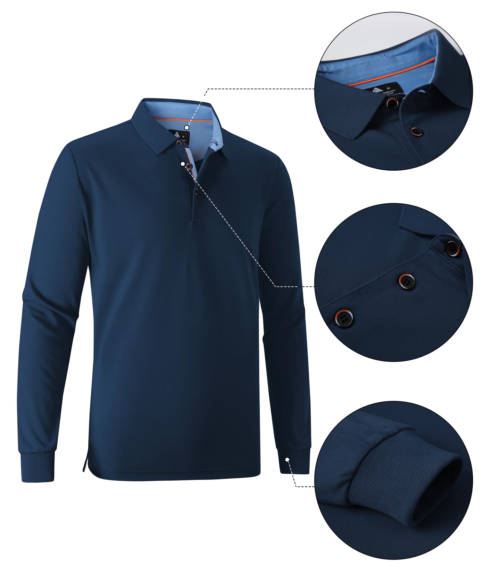 SwissWell Poloshirt Herren Langarm Schnelltrocknend Funktions Longsleeve T-Shirts für Männer Atmungsaktiv Casual Golf Polohemd