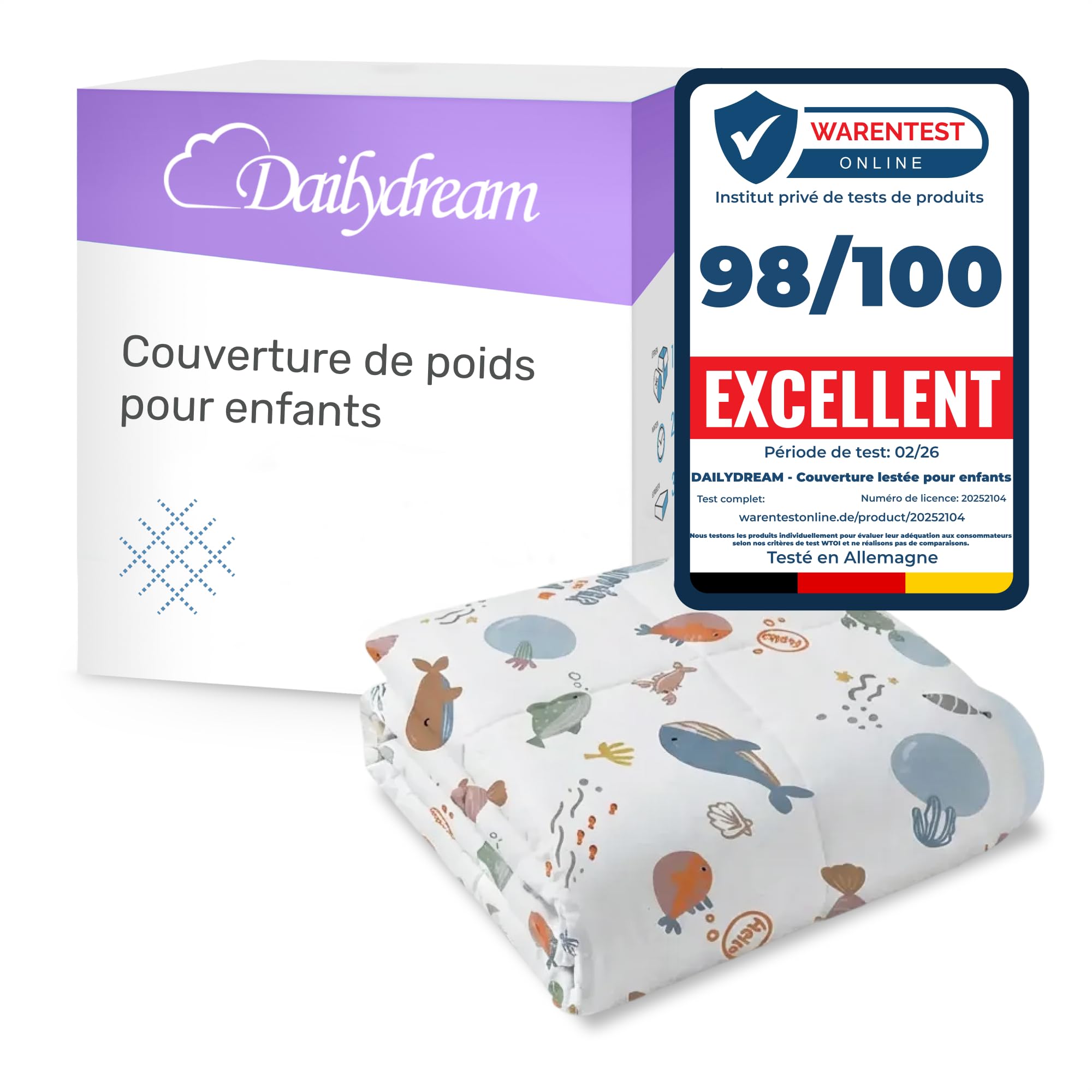 Couverture lestée enfant Dailydream 3,2 kg | Coton océan 104x150 cm