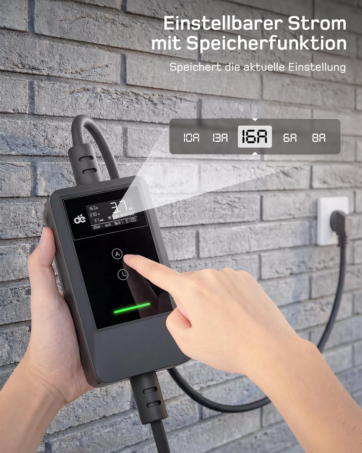 dé Typ 2 Ladekabel Schuko mit APP 3,7kW [7m, 6-16A, 1-phasig] Ladekabel Typ 2 Schuko mit Fernsteuerbarer Leistung - EV Charger 3,7kW für e Auto ID.3/4/5/7, Model Y/3, ENYAQ und Anderen PHEV/EV