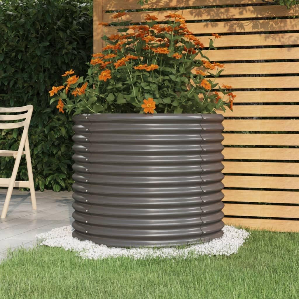 Garden Planter Powder-coated Steel,Balcony Raised Beds,Gardening Supplies,Vegetable Planters,Herb Planting Box,Round Shape Planter,for Herb,Outdoor,Lawn,Yard,Patio,15.7"x15.7"x14.2" Gray