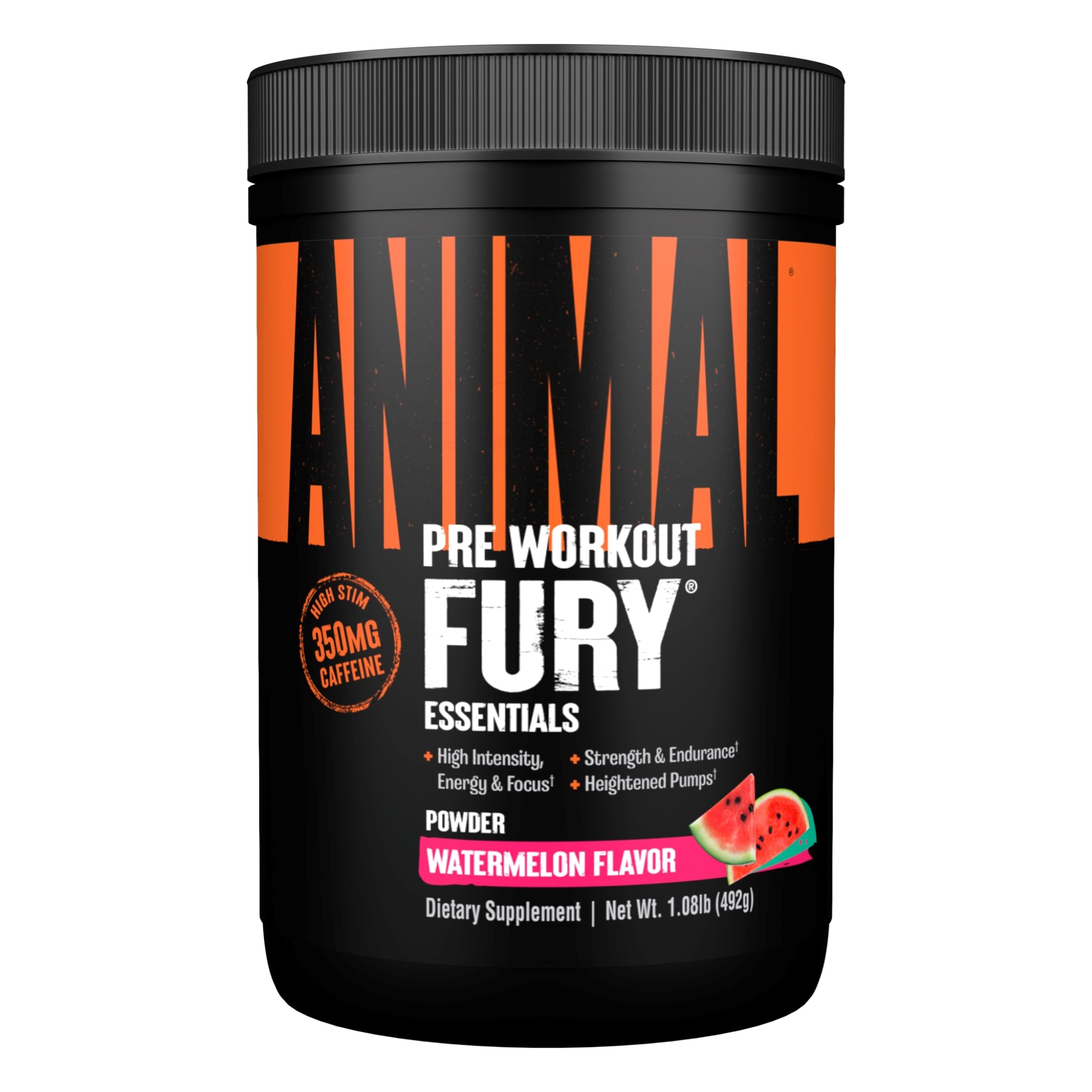 ANIMAL Fury Pre Workout Watermelon – Trainingsbooster mit BCAA, Beta-Alanin, Citrullin & 350 mg Koffein – Zuckerfreies Pre Workout Pulver – Für Fokus, Pump & Energie – 30 Portionen
