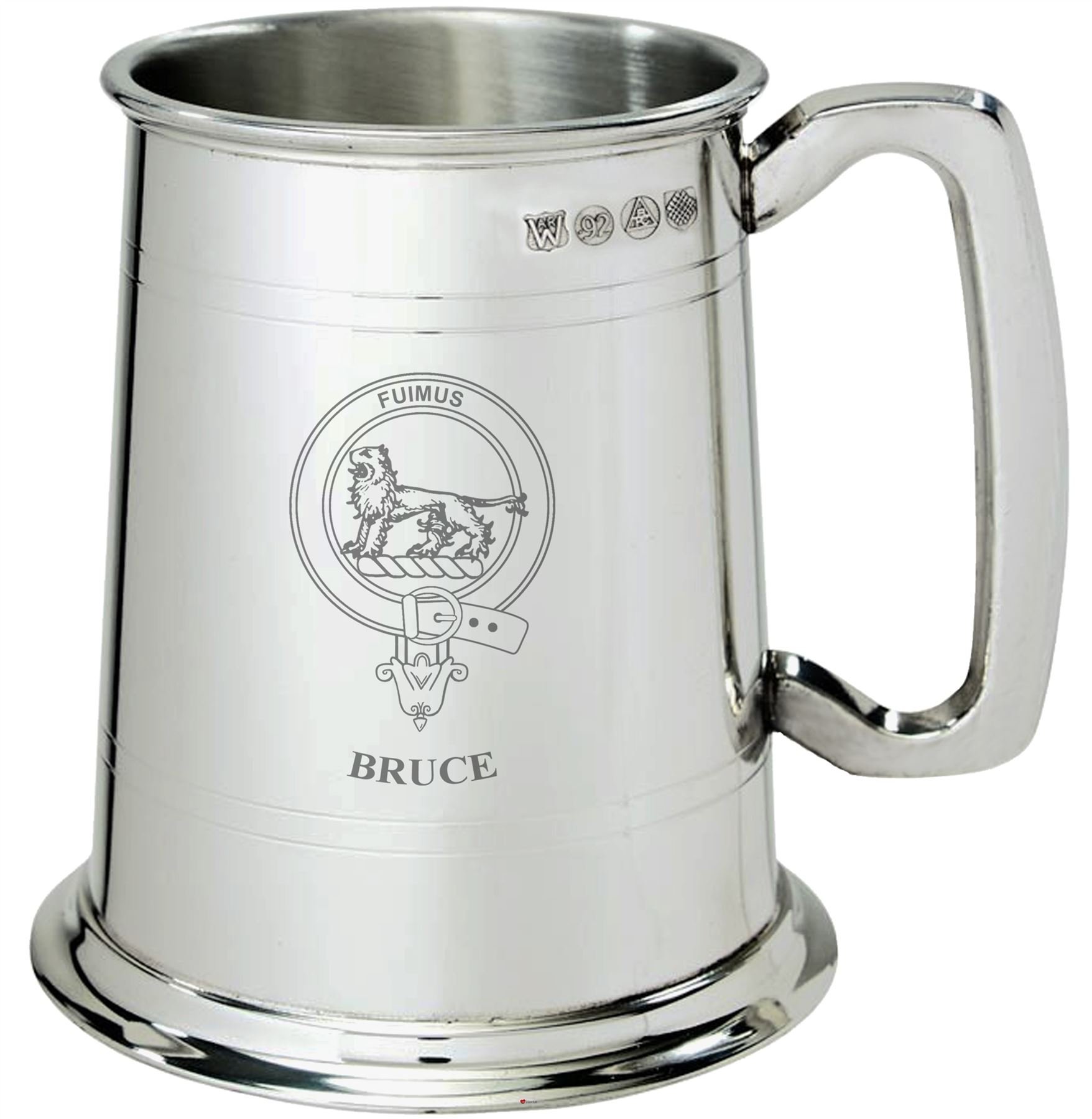Chope étain 1 pinte Bruce Clan Crest pour garder vos boissons fraîches