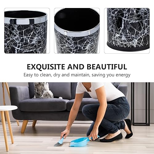 Miniatura 6 de Bote de basura con patrón de mármol estilo europeo para baño, cocina, dormitorio, soporte de basura, fuerte capacidad de carga para espacios y uso