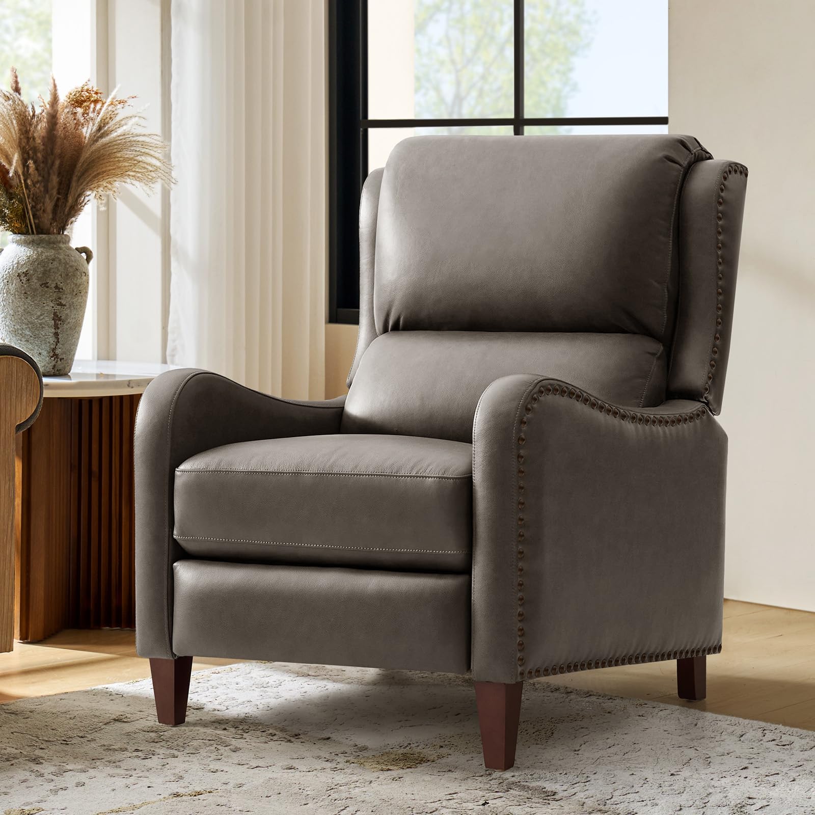 HULALA HOME Genuine Leather Push Back Recliner