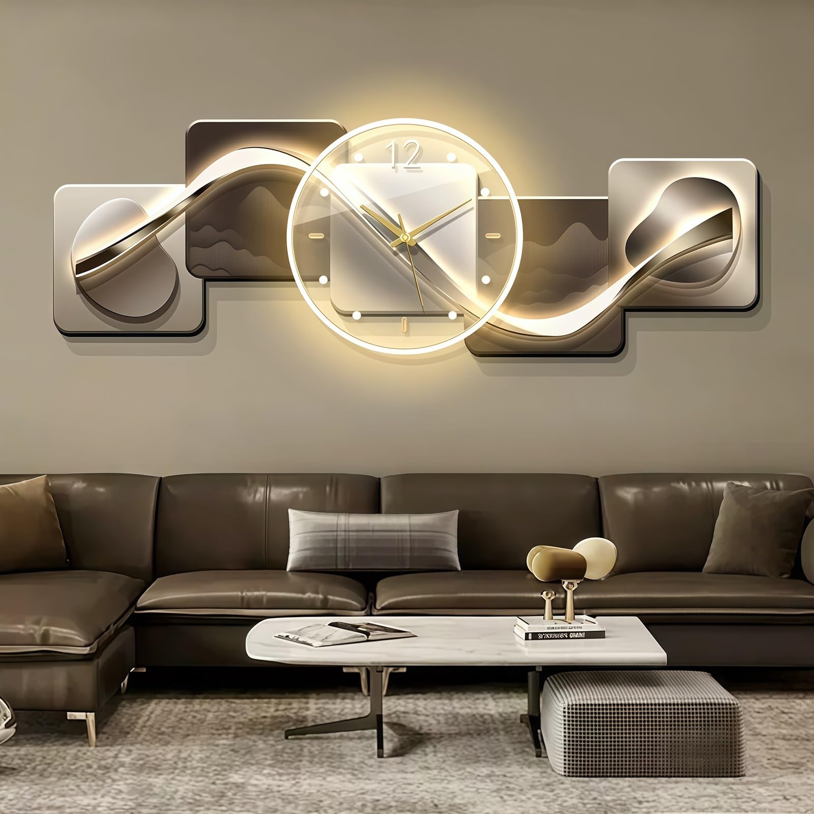 Orologio da Parete LED 3D Grande, Design Moderno Silenzioso senza Ticchettio, Decorazione Murale in Acrilico per Soggiorno Camera Cucina