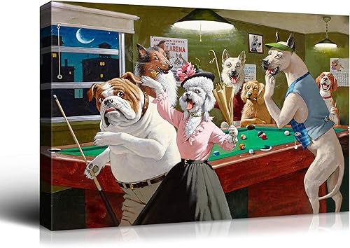 Denozer - Perros jugando al billar por C.M Coolidge Reproducción de pintura al óleo impresión de ilustraciones sobre lienzo, perros jugando términos