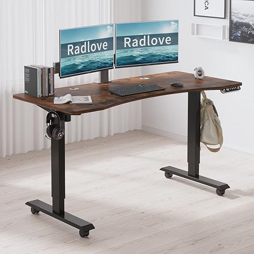 Radlove Escritorio eléctrico de pie ajustable en altura, estación de trabajo de escritorio de pie de 55 x 30 pulgadas, tablero de empalme, mesa de