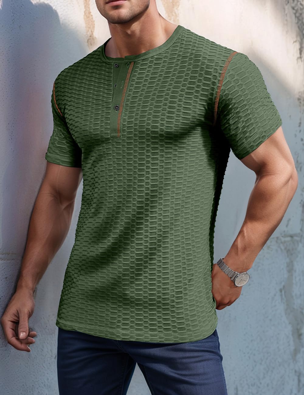 Mens Muscle Slim T Shirt Gym Workout Athletic Tee Shirts V Neck Short Sleeve Shirts - Image 3