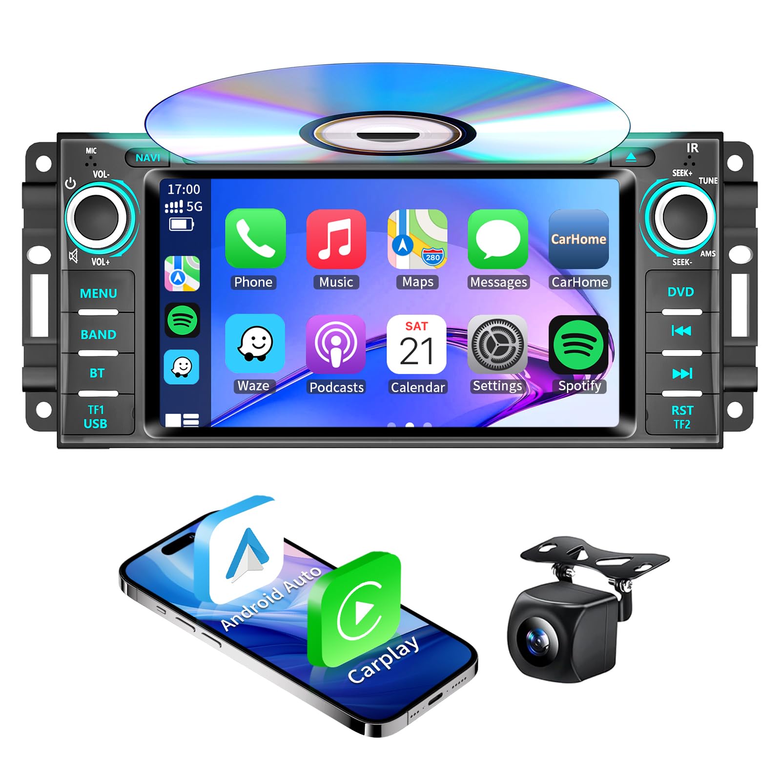 Car Stereo Radio DVD CD for Jeep Wrangler JK Compass Grand Cherokee Liberty Dodge Caliber Journey Ram 1500 Chrysler 300C Sebring Touchscreen Wireless