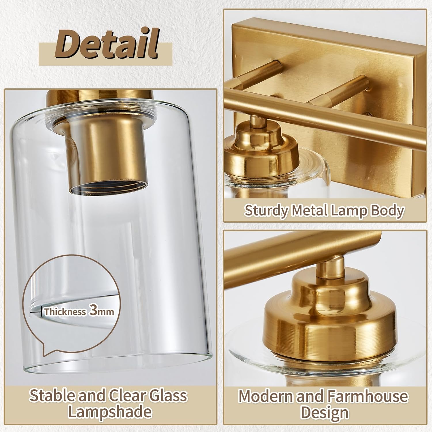 Bathroom Vanity Light Over Mirror,Bathroom Light Fixture Wall Sconce Lighting for Bedroom,Living Room (Gold, 4-Light)