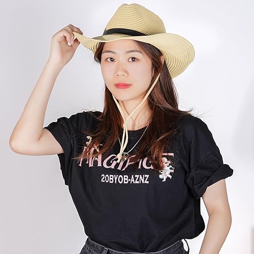 Miniatura 4 de Sombreros de vaquero de paja unisex para mujeres y hombres, sombrero de vaquero de playa occidental, sombrero de ala ancha para playa, Halloween,